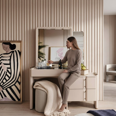 Beige designer make-uptafel slaapkamerspiegel Exclusieve 2-delige set