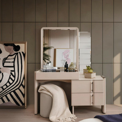 Beige designer make-uptafel slaapkamerspiegel Exclusieve 2-delige set