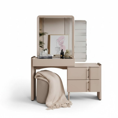 Beige designer make-uptafel slaapkamerspiegel Exclusieve 2-delige set
