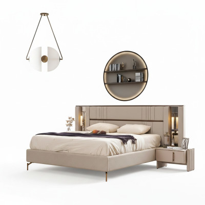 Luxe slaapkamer Beige tweepersoonsbed 2x nachtkastjes Moderne meubels