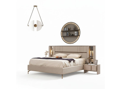 Luxe slaapkamer Beige tweepersoonsbed 2x nachtkastjes Moderne meubels