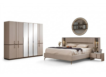 Modern Beige Tweepersoonsbed 2x Nachtkastjes Kledingkast Houten Meubels