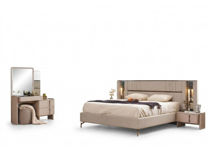 Moderne slaapkamermeubels Beige tweepersoonsbed 2x nachtkastjes Kaptafel