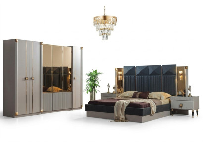 Luxe slaapkamer meubels Gestoffeerd tweepersoonsbed Houten nachtkastjes Kast