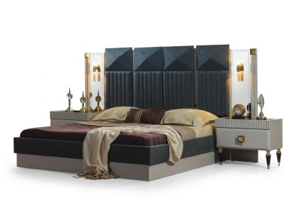 Moderne slaapkamer meubels ontwerper Grijs bed 2x houten nachtkastjes 3-delig