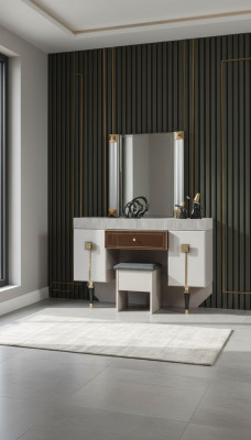 Moderne slaapkamer houten meubels kaptafel kruk spiegel set