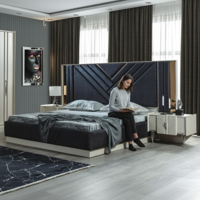 Blauw bed designer bedframe slaapkamer meubels luxe nachtkastjes