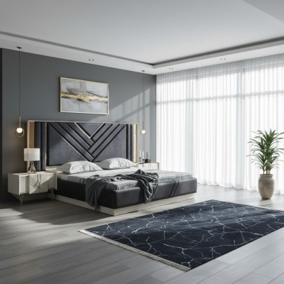 Blauw bed designer bedframe slaapkamer meubels luxe nachtkastjes