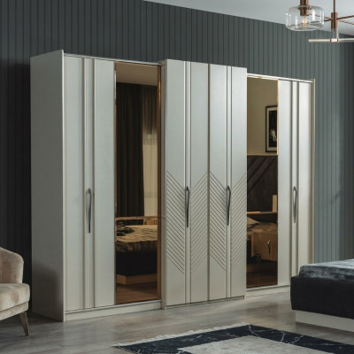 Witte moderne kledingkast Slaapkamer 4-deurs houten kast Nieuw