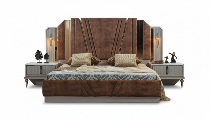 Beige Bedden Luxe 2x nachtkastjes Slaapkamer Designer Meubels 2-delige set