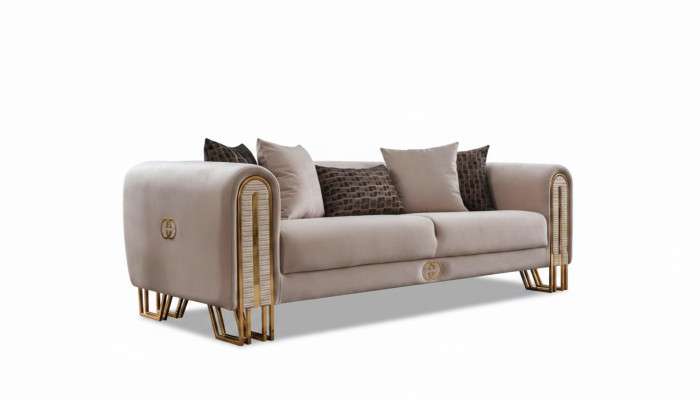 Luxe bankstel Gouden metalen driezitter banken Beklede driezits stof
