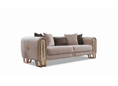 Luxe bankstel Gouden metalen driezitter banken Beklede driezits stof