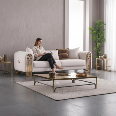 Witte woonkamer roestvrijstalen bank bekleding textiel design stijl bankstel