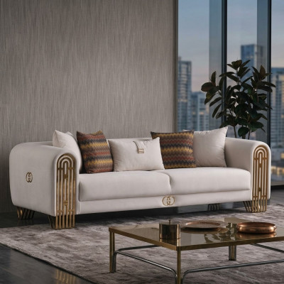 Witte woonkamer roestvrijstalen bank bekleding textiel design stijl bankstel