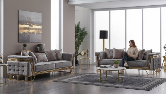 Luxe bankstel designer set driezits stoffen meubels modern woonkamerensemble
