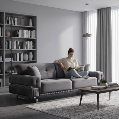 Grijze bank complete woonkamer meubels luxe bankstel driezits