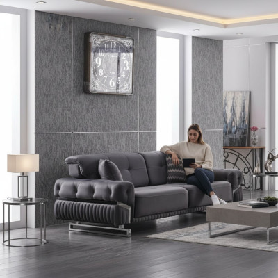 Grijze designer driepersoons woonkamer meubelen stoffen bankstel modern