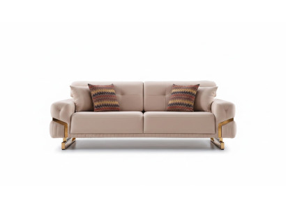 Beige driezits roestvrijstalen meubels woonkamer bank luxe textielbank.
