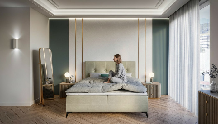 Bed Luxe Slaapkamer Beklede Meubelen Ontwerp Tweepersoonsbed Stof Boxspringbed