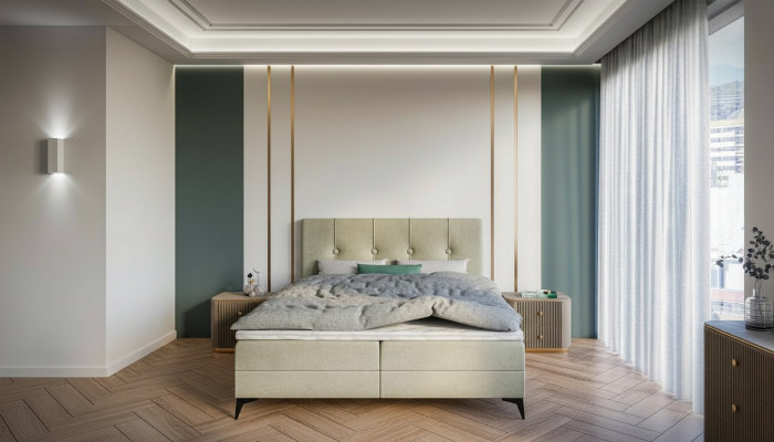 Bed Luxe Slaapkamer Beklede Meubelen Ontwerp Tweepersoonsbed Stof Boxspringbed