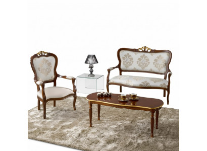 Klassieke zitkamer set Tweepersoons fauteuil Salontafel Designer houten meubels