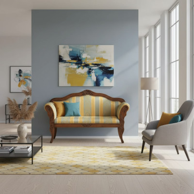 Klassieke tweezitter bank Luxe gestoffeerde meubelen Houten frame Luxueus