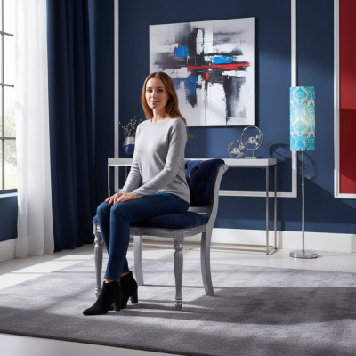 Blauwe Chesterfield eetkamerstoel Zitmeubel Gestoffeerde stoel fauteuil Klassiek design