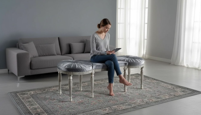 Klassieke grijze zitbank ontwerp textiel nieuw gestoffeerd meubilair