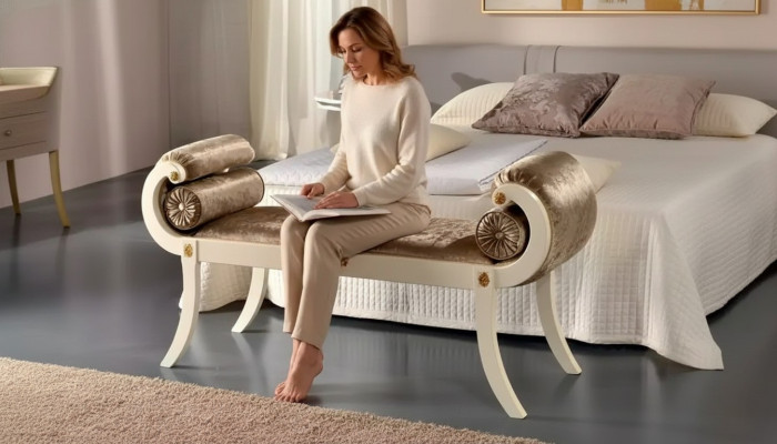 Klassieke Beige Gestoffeerde Bank Zitbanken Zitmeubelen Designer Houten Meubels