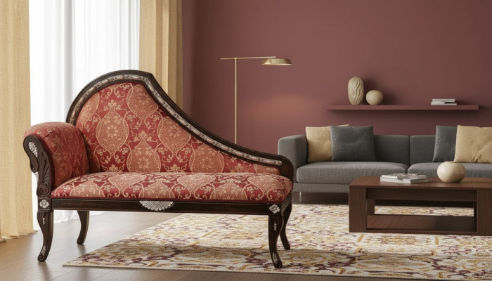Woonkamer ligstoel gestoffeerd stof textiel luxe zitmeubelen nieuw