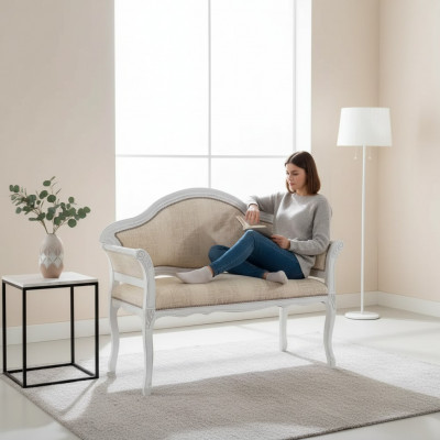 Beige Klassieke gestoffeerde bank Designer Woonkamer Zitmeubelen Nieuw Luxe