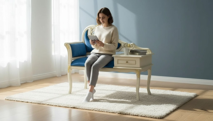 Klassieke Blauwe Bank Luxe Zitmeubels Stof Textiel Nieuwe Stoel