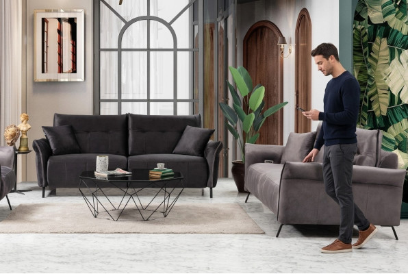 Bankstel set 2 delig Woonkamer 2x Bank Bankstel Driezitter Modern Meubilair