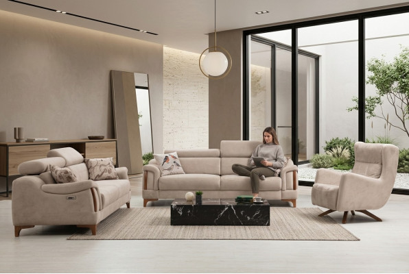 Sofagroep Woonkamer Driepersoonsbank Volledige Fauteuil Textielmeubilair