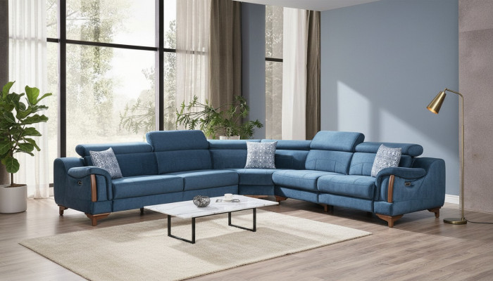 Bank L-vorm Modern Blauwe Hoekbank Woonkamer Ontwerp Nieuw Meubilair