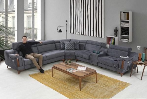 Grijze hoekbank woonkamer Luxe bank L-vorm modern design meubels textiel