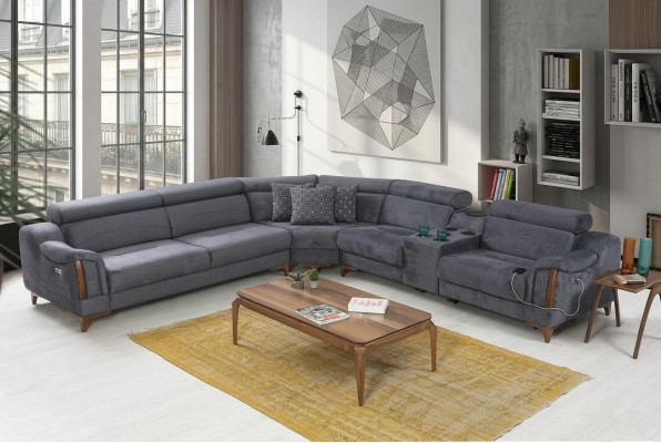 Grijze hoekbank woonkamer Luxe bank L-vorm modern design meubels textiel