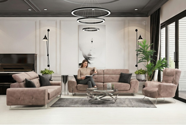 Sofaset Driepersoonsbanken Woonkamer Fauteuil Modern Design Textiel