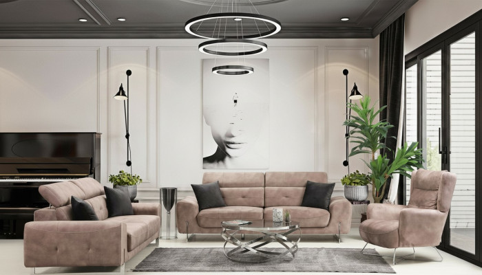 Sofaset Driepersoonsbanken Woonkamer Fauteuil Modern Design Textiel