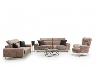 Sofaset Driepersoonsbanken Woonkamer Fauteuil Modern Design Textiel