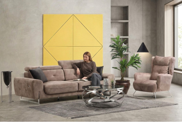Set van 2 stuks woonkamerbankstel Driepersoonsbank Moderne bank Textielen fauteuil