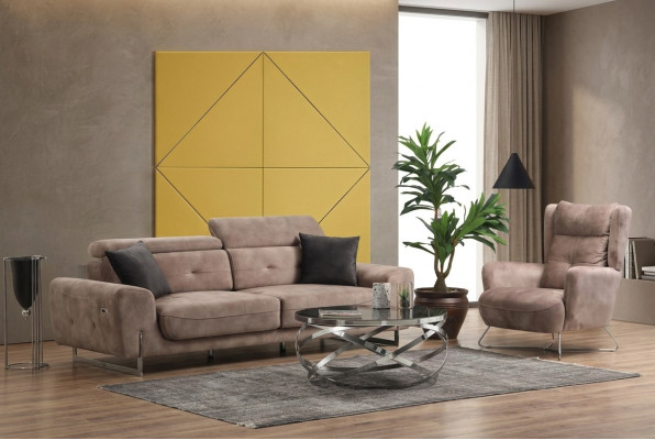 Set van 2 stuks woonkamerbankstel Driepersoonsbank Moderne bank Textielen fauteuil