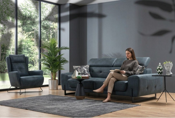 Sofa set 2-delige driezitter bank woonkamer design fauteuil textiel meubels