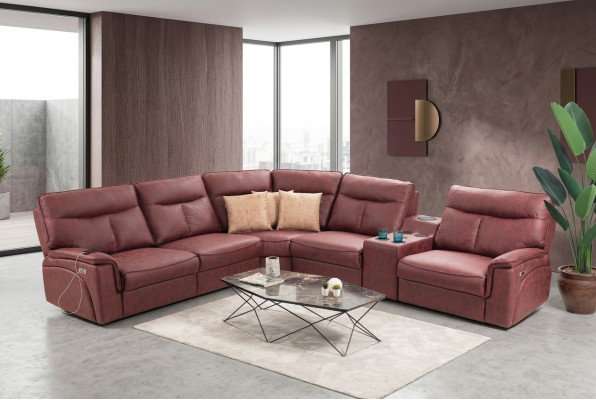 Hoekbank L-vorm Design Woonkamer Luxe Zitmeubels Modern Rood Meubels met Bekleding