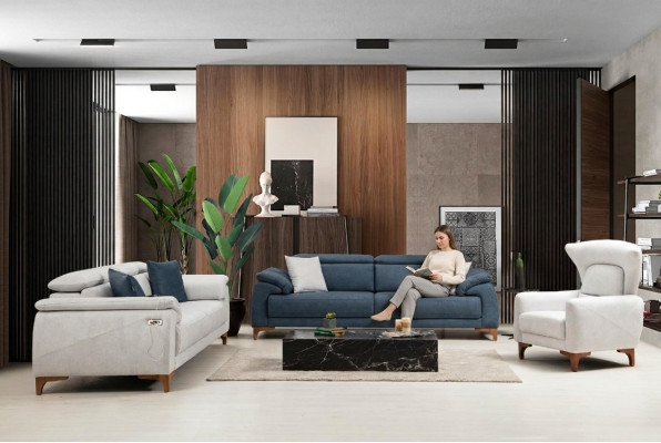 Woonkamerset Moderne Luxe Bankstel 3-delige Beklede Meubels Textiel Nieuw.
