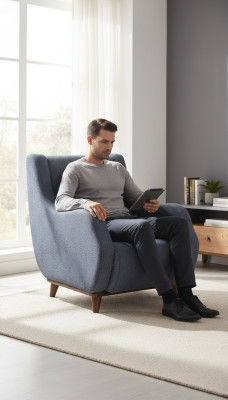 Grijze fauteuil moderne zitkamer gestoffeerde meubels textiel meubeldesign