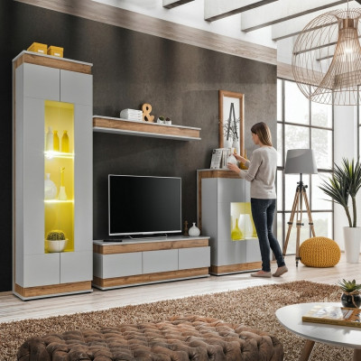 Woonkamerset van 5 stuks TV-standaard Moderne Vitrine Houten Meubels Luxe Commode Nieuw