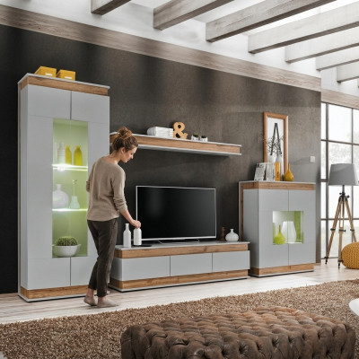 Luxe modern woonkamerset 4-delig. Woonwand vitrine rek hout meubel nieuw