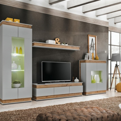 Luxe modern woonkamerset 4-delig. Woonwand vitrine rek hout meubel nieuw