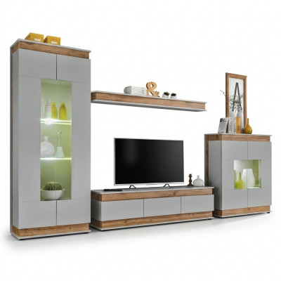 Luxe modern woonkamerset 4-delig. Woonwand vitrine rek hout meubel nieuw